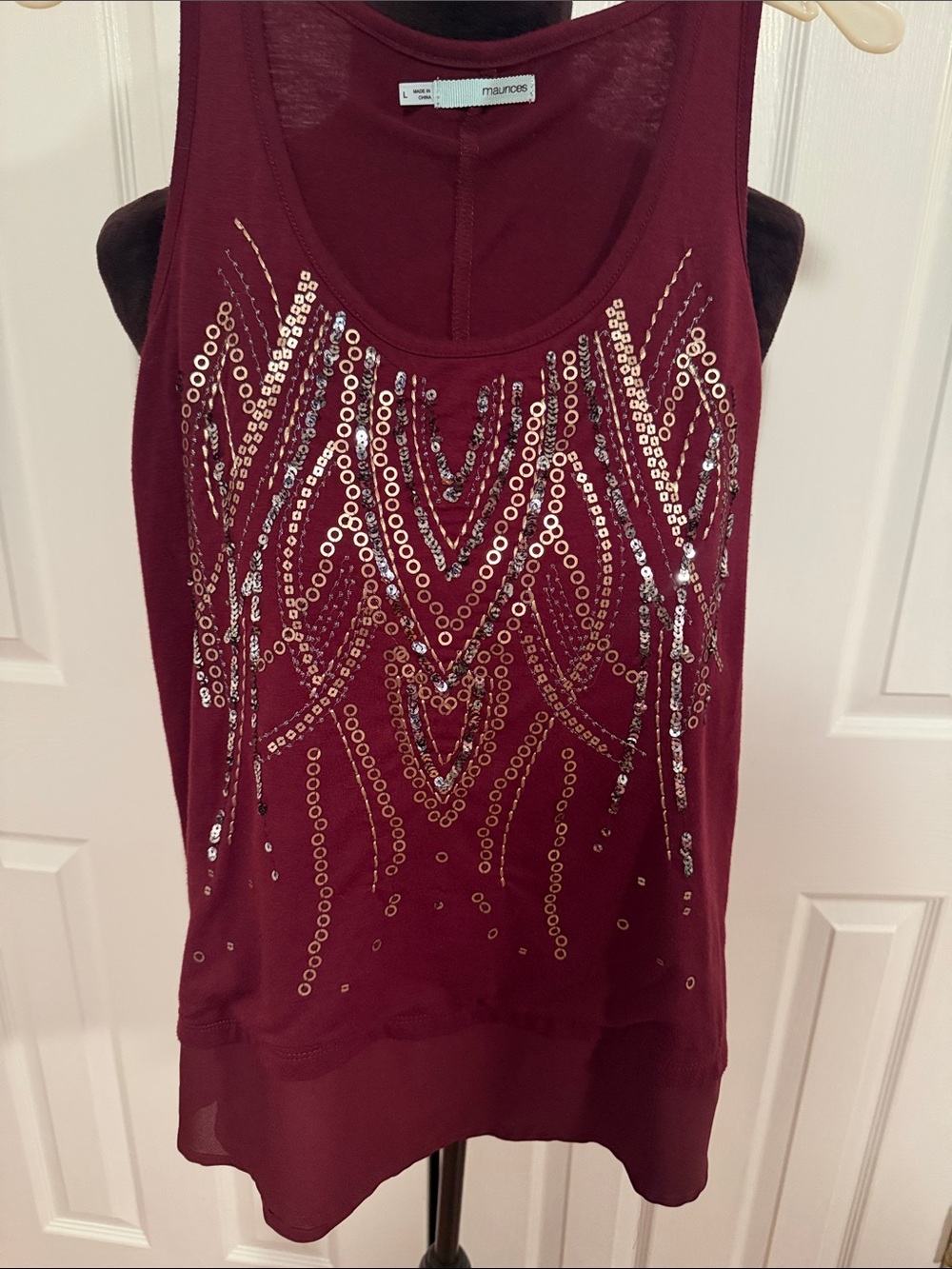 Maurices Burgundy Sequin Scoop Neck Tank